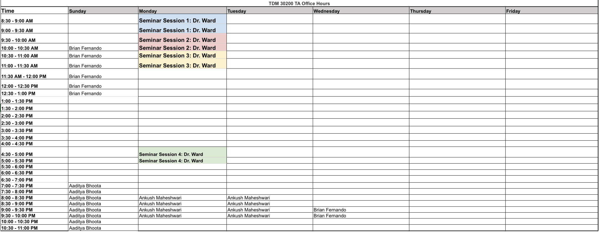 TDM 302 Office Hours